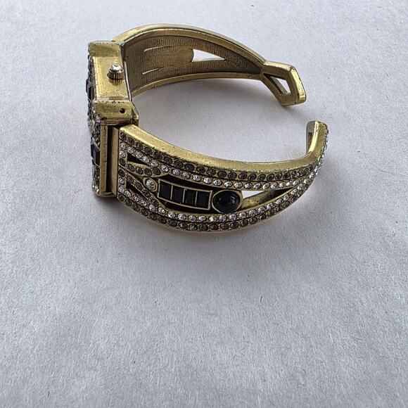 Heidi Daus Hinged Cuff Bracelet Watch Tan Swarovski Crystals Bangle Bronze Black main image 5